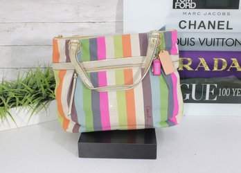 Coach Multicolor Stripe Tote Bag W/ Gold Leather Trim  Includes Dust Bag