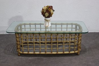 Vintage Rattan And Glass Coffee Table  Coastal Boho Chic