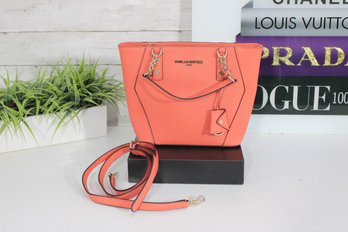 Karl Lagerfeld Paris Coral Satchel Crossbody  Gold Chain Handle Tote
