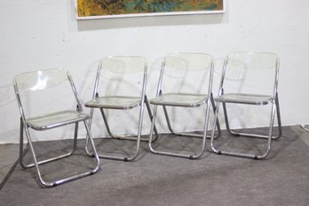 Vintage 1970s Italian Lucite Pila Folding Chairs By Brevettato  Set Of 4