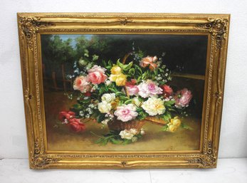 Large 48H X 60W Floral Still Life Oil Painting  Gilt Ornate Frame  Signed