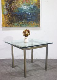 Vintage Modern Glass & Metal Dining Table  Small Chip In Glass