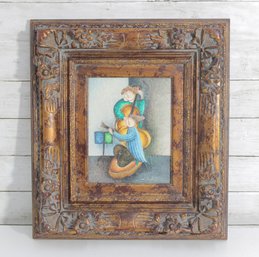 J. Roy Baz Band Framed Artwork  Folk Art Musician Scene  Ornate Frame  19' X 17'