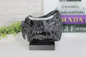 Hobo International BRAVO Black Patent Leather Shoulder Bag  Bow Accent Hobo