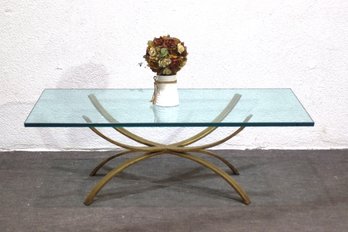 Vintage Brass & Glass Coffee Table  Sculptural Curved Base