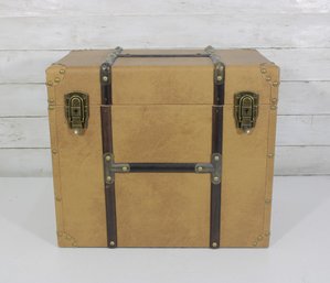 Vintage Storage Trunk / Chest  Faux Leather & Brass Hardware  Decorative Box  14' X 16.5' X 10'