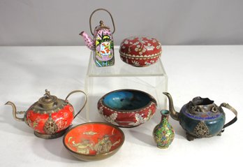 Group Lot Of Antique & Vintage Cloisonn, Enameled, And Metal Decorative Items