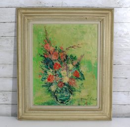 Vintage Floral Still Life Oil Painting On Canvas  Textured Palette Knife Style  Framed 27' X 23'