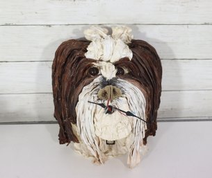 Handcrafted Dog Head Wall Clock  Sculptural Folk Art Style  12' H  Untested