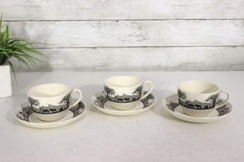 Set Of 3 Wedgwood Edme Wildlife Scene Cup & Saucer Sets  2.5' Cups & 6' Saucers  England