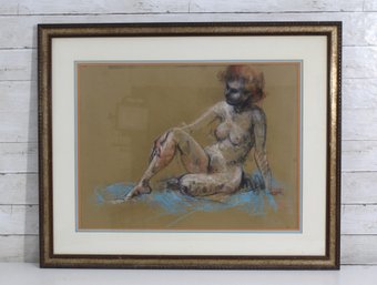 Signed Nude Female Figure Study  Pastel Drawing On Paper  Framed 26.5' X 32.5'
