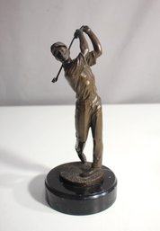 Golfer Bronze Statue On Marble Base - Elegant Sports Decor-9'h
