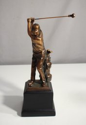 Bronze Golfer Sculpture On Black Base