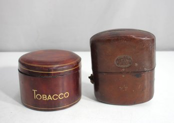 Antique & Vintage Leather Tobacco & Travel Humidor Cases  Lot Of 2