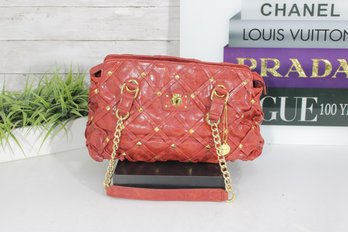 Big Buddha Quilted Studded Shoulder Bag  Red Faux Leather, Gold Chain Strap Designer Handbag