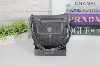 Giani Bernini Monogram Crossbody Bag  Gray Signature Print Nylon & Faux Leather Shoulder Purse