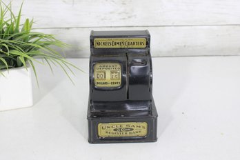 Vintage Uncle Sams 3 Coin Register Bank  6.5 Tall  Cast Metal Mechanical Bank