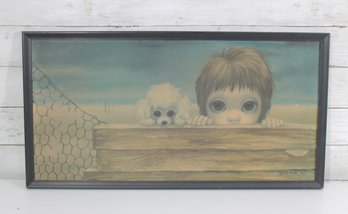 Margaret Keane 1963 Big Eyes Framed Print  Child & Dog  13' X 25'
