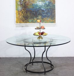 Wrought Iron & Glass Round Dining Table  Elegant Curved Base Design