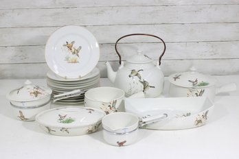 Large Vintage French Porcelain Pheasant Dinnerware & Serving Set  Plates, Teapot, Casserole & More