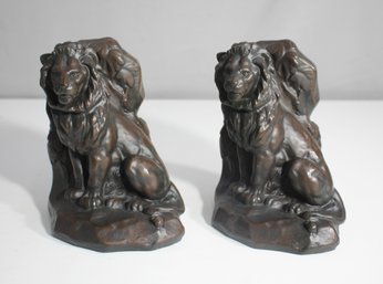 Pair ANTIQUE J.B. # 1518  Resin  LION SCULPTURE BOOKENDS