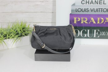 Calvin Klein Black Nylon Shoulder Bag  Gold Chain Accent Designer Crossbody Purse