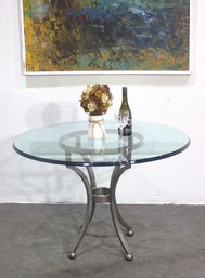 Modern Industrial Round Glass Dining Table  Metal Base With Elegant Curved Legs