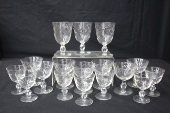 Vintage Crystal Stemware Set With Elegant Diamond-Cut Design