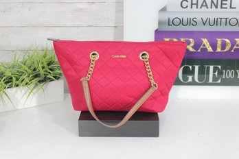 Calvin Klein Quilted Pink Tote Bag  Gold Chain Strap Designer Shoulder Handbag