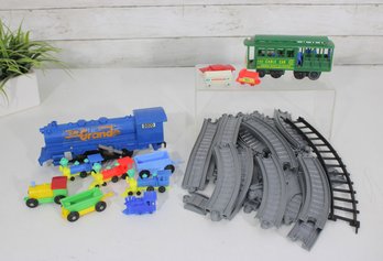Vintage Toy Train Lot  Rio Grande Engine, Cable Car, Mini Trains & Curved Track Pieces  Mixed Playset Collec