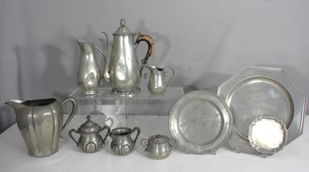 Group Lot Of Vintage & Antique Pewter Tableware  Teapots, Pitchers, Plates & More