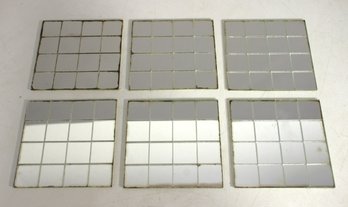 Set Of 6 Vintage 4' X 4' Mirrored Tile Coasters With Textured Backing