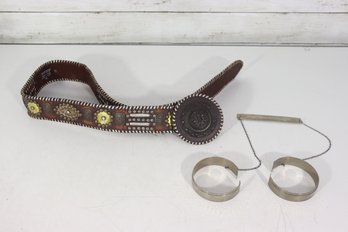 Vintage CHOOS Studded Leather Belt & Hammered Metal Handcuffs  Western / Statement Accessories