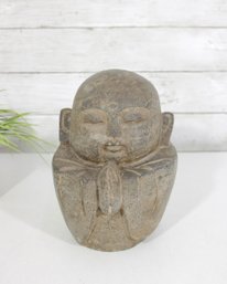 Vintage Asian Monk Statue  Praying Figure Sculpture  Stone/Concrete  9' H