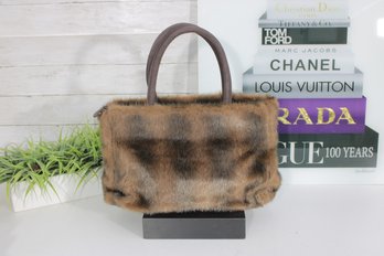 Murval Paris Faux Fur Handbag  Brown Mink Style Top Handle Vintage Inspired Purse