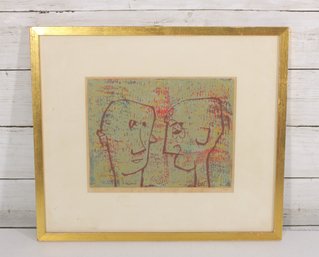 Framed Signed & Numbered Abstract Figural Print  Two Faces Composition  13' X 14.5'