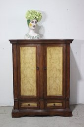 Vintage Wooden Armoire Cabinet With Hand-Painted Panels