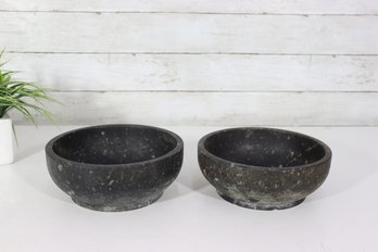 Pair Of Hand-Carved Stone Bowls  Rustic / Primitive Style  Natural Stone