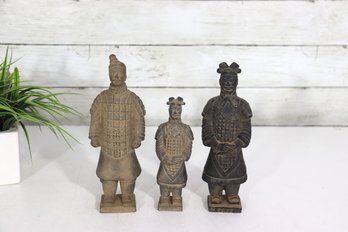 Set Of 3 Terracotta Warrior Figurines  Chinese Qin Dynasty Replicas  Various Sizes