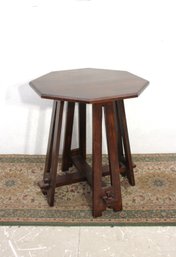 Vintage Mission-Style Octagon Side Table  Solid Wood, Pegged Base  27H