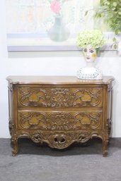 Antique French Louis XV Style 2-Drawer Chest  Ornate Carved Wood