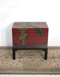 Tropical Hand-Painted Storage Chest On Stand  Banana Leaf Design  21'H