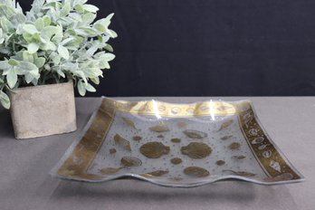 MCM Georges Briard Sea Shells And Sea Horse Wave/Ruffle Square Glass Tray