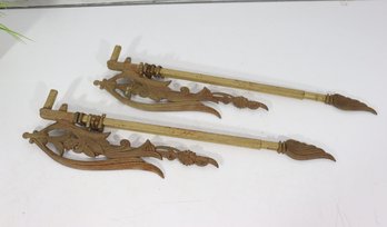 Pair Of Scrolling Cast Metal Swing Arm Curtain Rods  Ornate Hardware  17' Closed