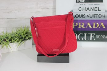 Vera Bradley Quilted Red Crossbody Bag  Lightweight Cotton Shoulder Purse W/ Zip Pockets