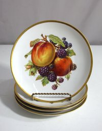 Set Of 4 Vintage Meissen 7.25' Round Plates - Fruit Design With Gold Rim - Made In Germany