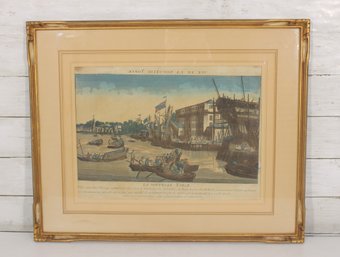 Framed La Nouvelle York Harbor Scene Print  Historic New York Engraving Style Wall Art  18' X 22.5'