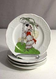 Vintage 5.75' Round Bareuther Bavaria Plates - Set Of Four With Elegant Art Deco Design