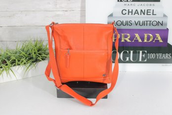 The Sak Orange Leather Crossbody Bag  Bright Pebbled Leather Shoulder Purse W/ Front Zip Pocket
