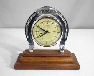 Vintage United 'Lucky' Horseshoe Clock  Wood Base  Untested